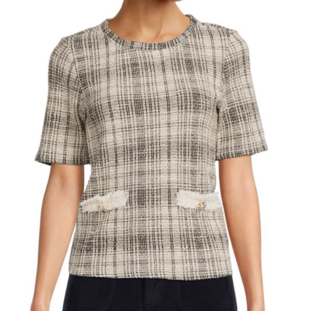 Designer Lea & Viola Tweed Top with Pearl Details Size Small Retail 110$ NWT